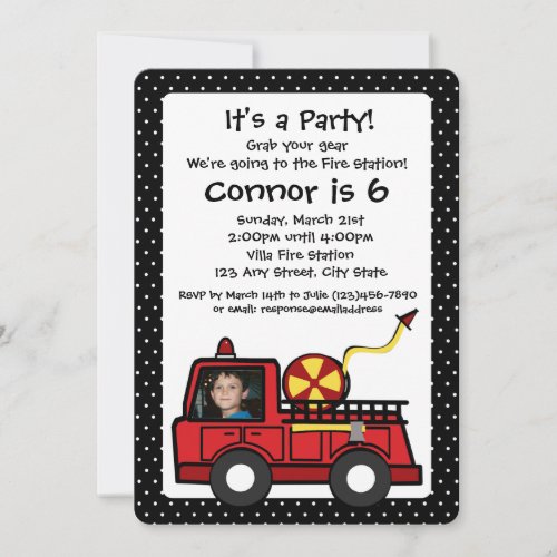 Fire Engine Birthday with Photo Invitation