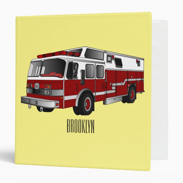 Fire engine cartoon illustration 3 ring binder (Front/Inside)