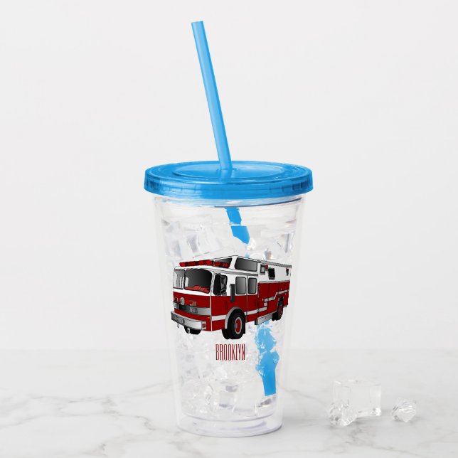 Fire engine cartoon illustration acrylic tumbler (Front Ice)