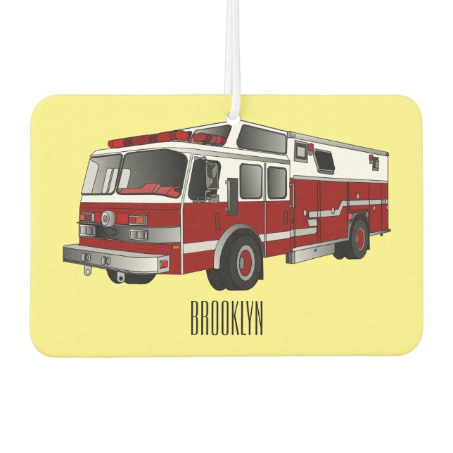 Fire engine cartoon illustration air freshener (Front)