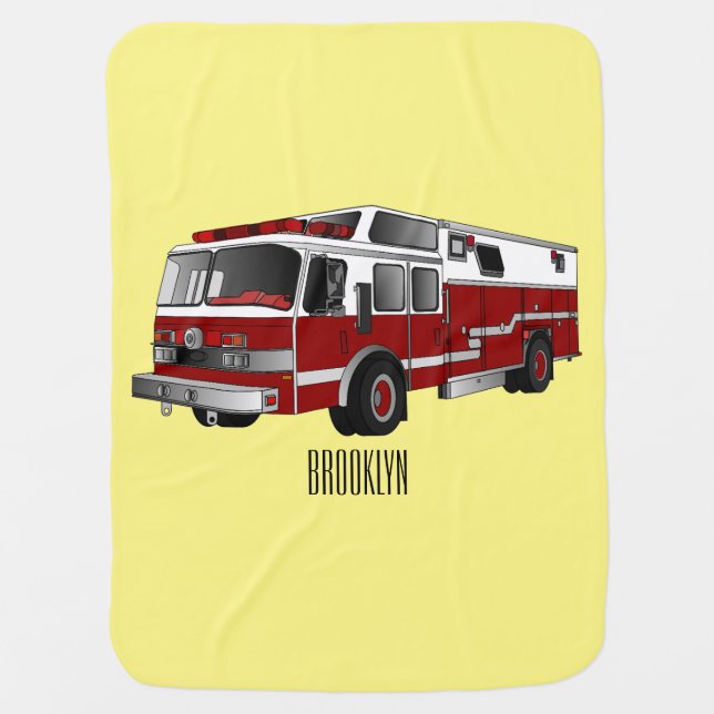 Fire engine cartoon illustration baby blanket (Front)