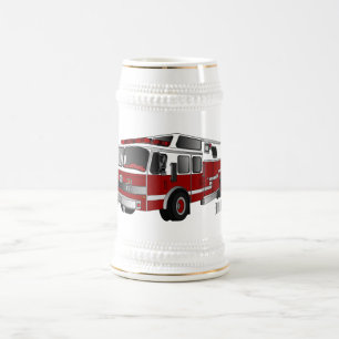 Fire engine cartoon illustration beer stein