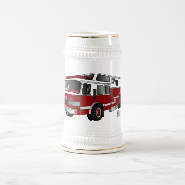 Fire engine cartoon illustration beer stein (Center)