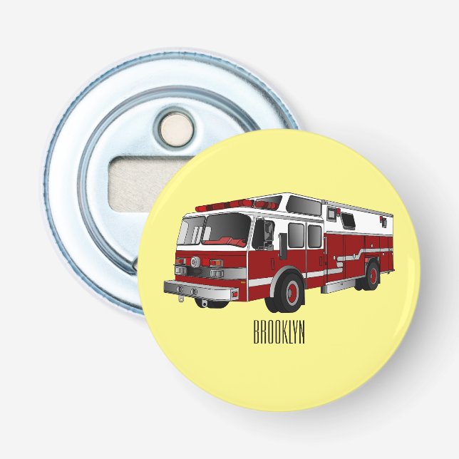 Fire engine cartoon illustration bottle opener (Front)