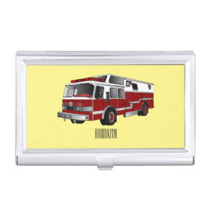 Fire engine cartoon illustration business card case