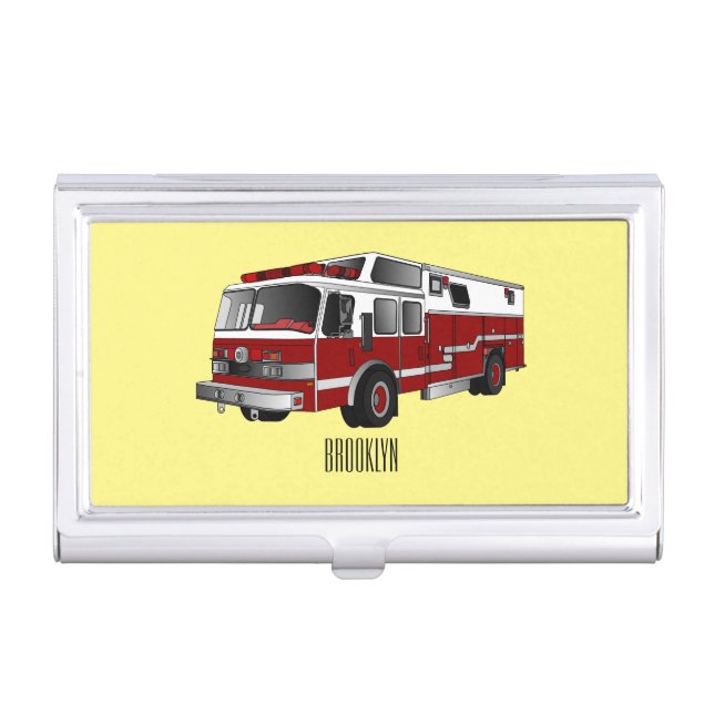 Fire engine cartoon illustration business card case (Front)