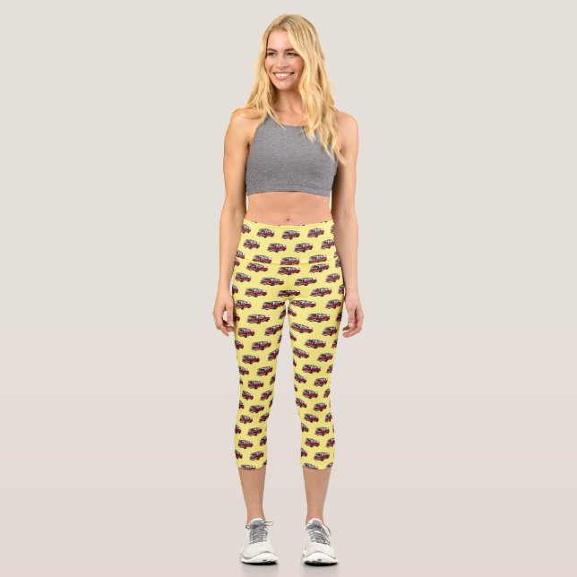 Fire engine cartoon illustration capri leggings (Front)