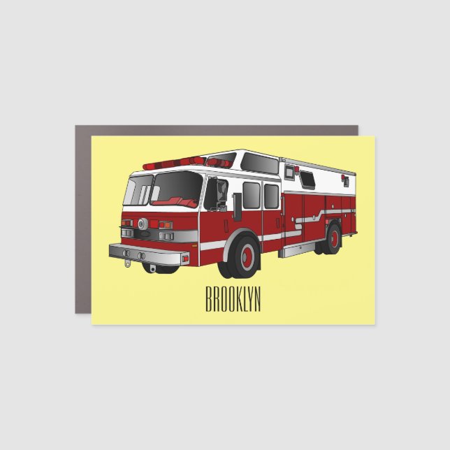 Fire engine cartoon illustration car magnet (Front)