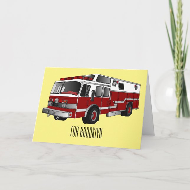 Fire engine cartoon illustration card (Front)
