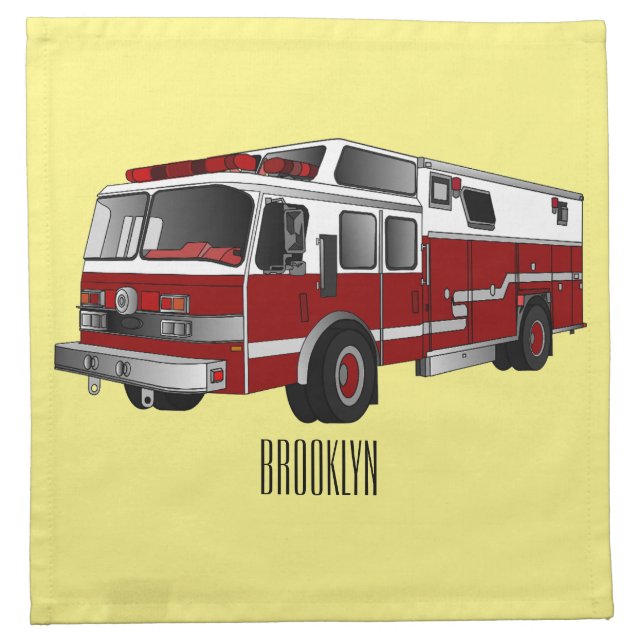 Fire engine cartoon illustration cloth napkin (Front)