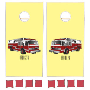 Fire engine cartoon illustration cornhole set