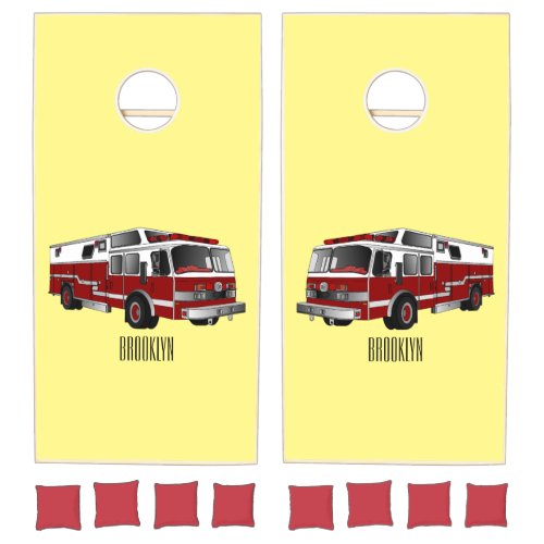 Fire engine cartoon illustration cornhole set