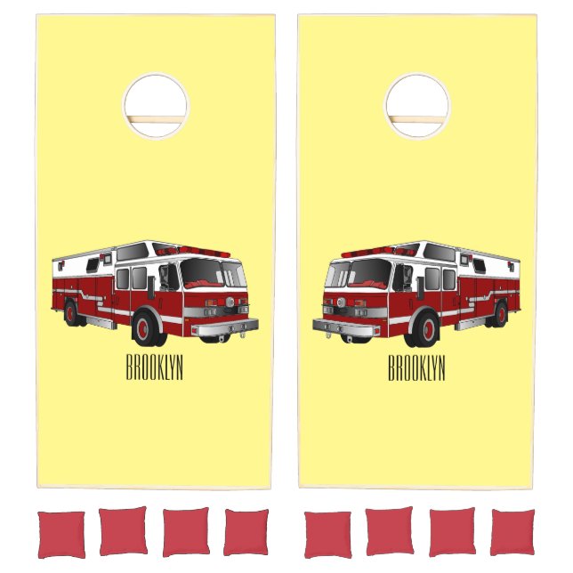 Fire engine cartoon illustration cornhole set (Set)