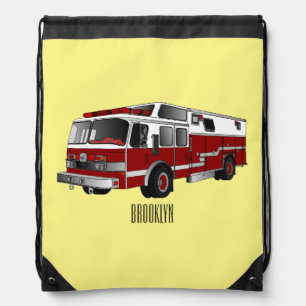 Fire engine cartoon illustration drawstring bag