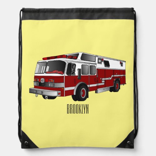 Fire engine cartoon illustration drawstring bag