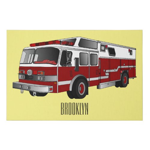 Fire engine cartoon illustration faux canvas print