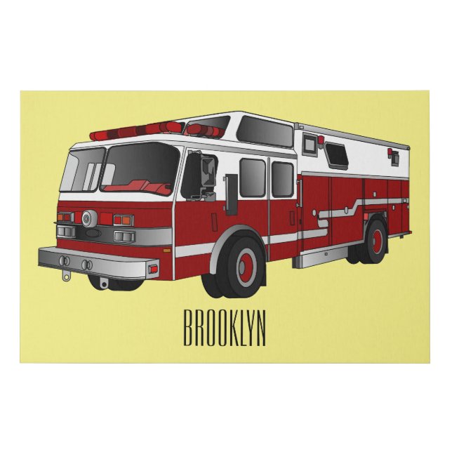 Fire engine cartoon illustration faux canvas print (Front)