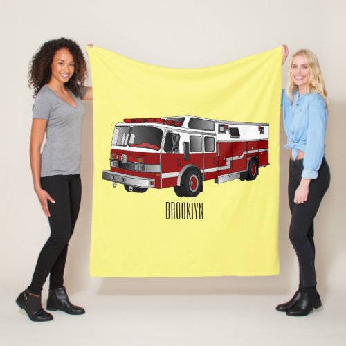 Fire engine cartoon illustration fleece blanket