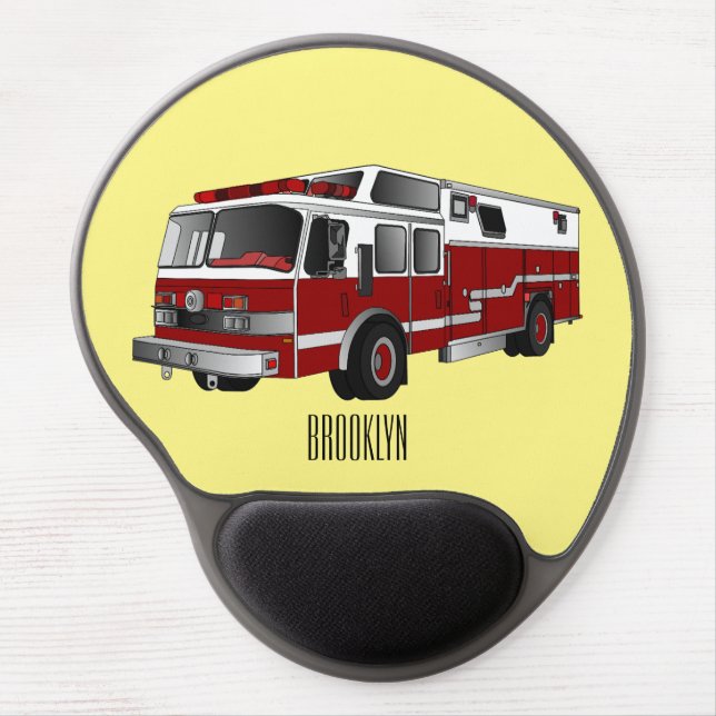 Fire engine cartoon illustration gel mouse pad (Front)