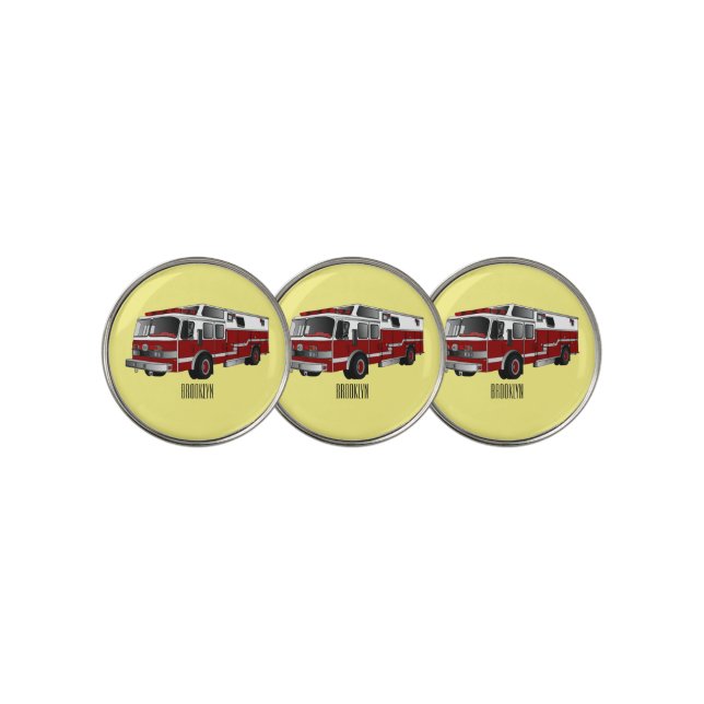 Fire engine cartoon illustration golf ball marker (3 Up)