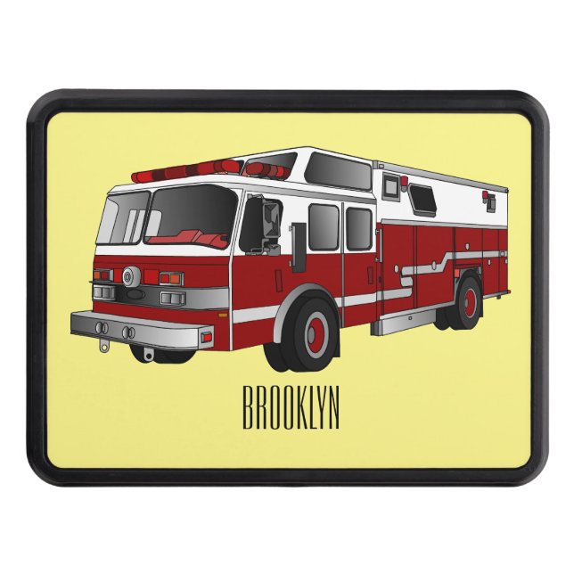 Fire engine cartoon illustration hitch cover (Front)