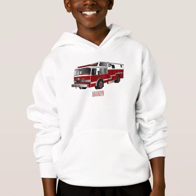Fire engine cartoon illustration hoodie (Front)