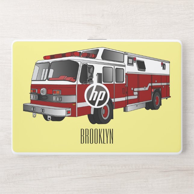 Fire engine cartoon illustration HP laptop skin (Front)