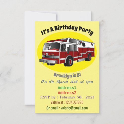 Fire engine cartoon illustration invitation