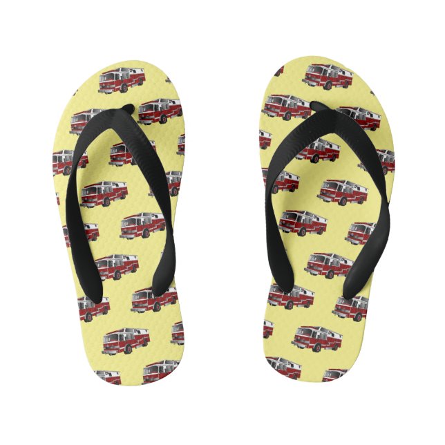 Fire engine cartoon illustration kid's flip flops (Footbed)