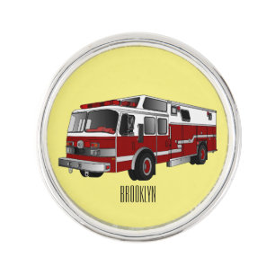Fire engine cartoon illustration lapel pin