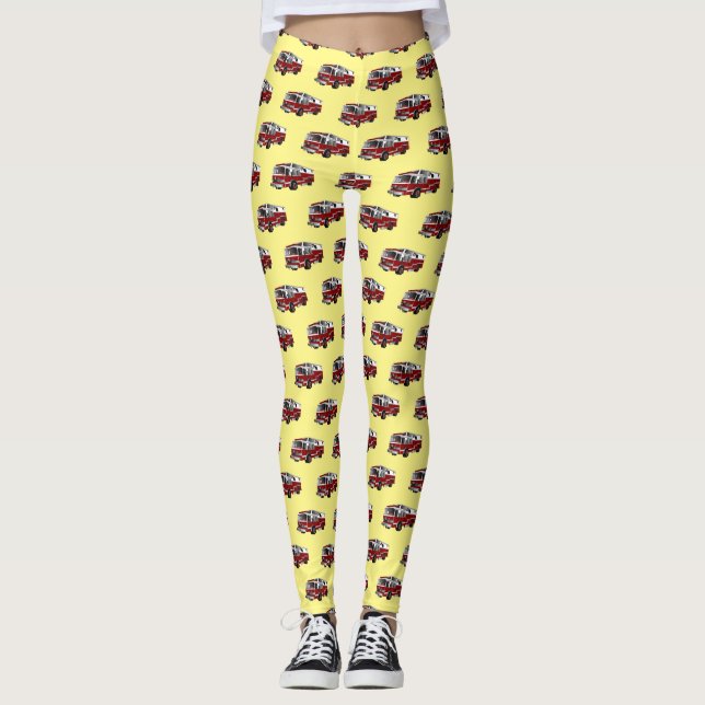 Fire engine cartoon illustration leggings (Front)