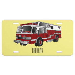 Fire engine cartoon illustration license plate