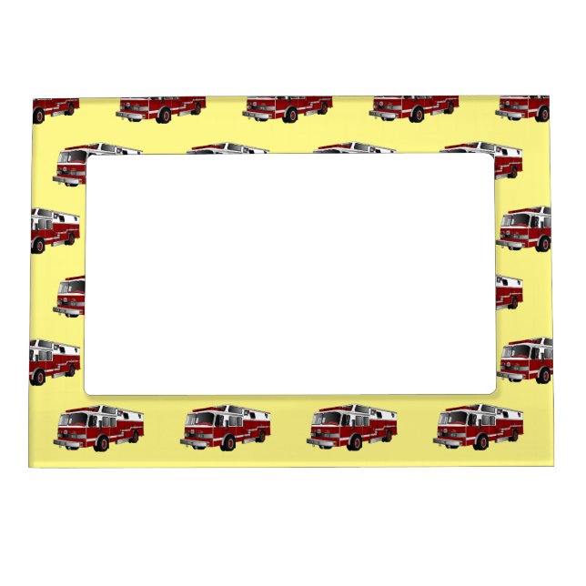Fire engine cartoon illustration magnetic frame (Front)