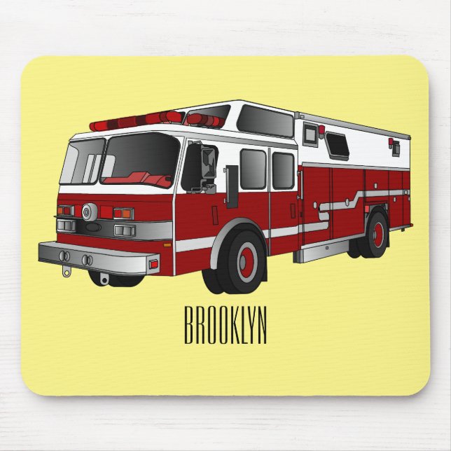 Fire engine cartoon illustration mouse pad (Front)