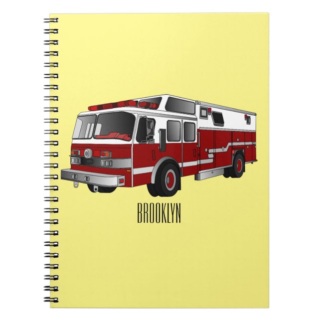 Fire engine cartoon illustration notebook (Front)
