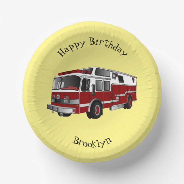 Fire engine cartoon illustration paper bowls (Front)