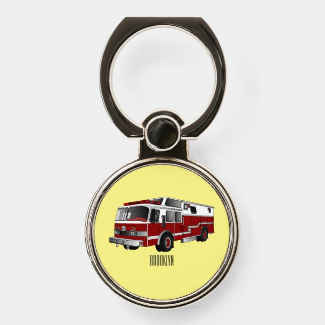 Fire engine cartoon illustration phone ring stand (Front)