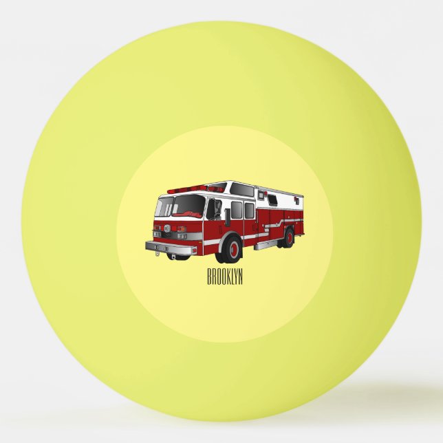 Fire engine cartoon illustration ping pong ball (Front)