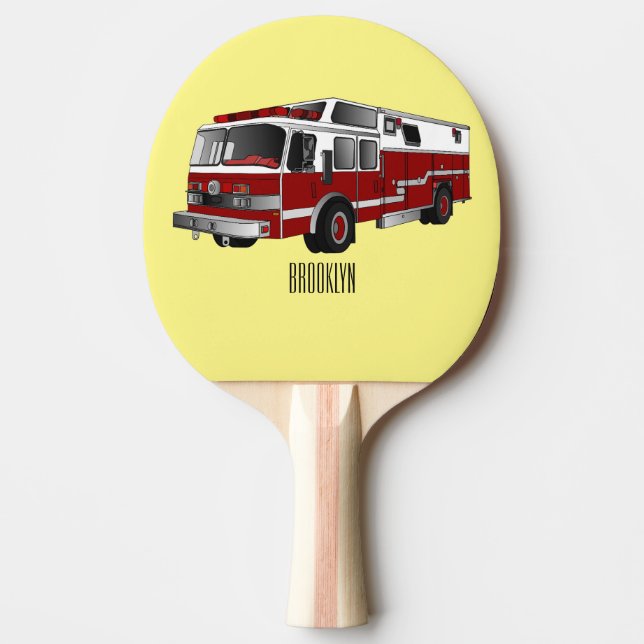 Fire engine cartoon illustration ping pong paddle (Front)