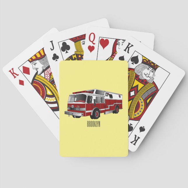 Fire engine cartoon illustration poker cards (Back)