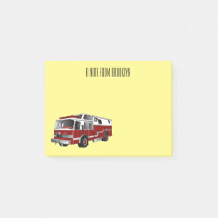 Fire engine cartoon illustration post-it notes