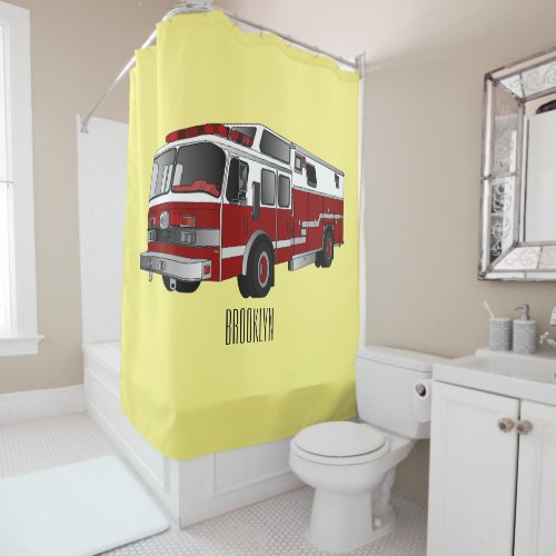 Fire engine cartoon illustration shower curtain