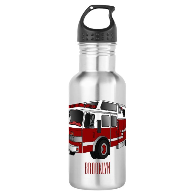 Fire engine cartoon illustration stainless steel water bottle (Front)