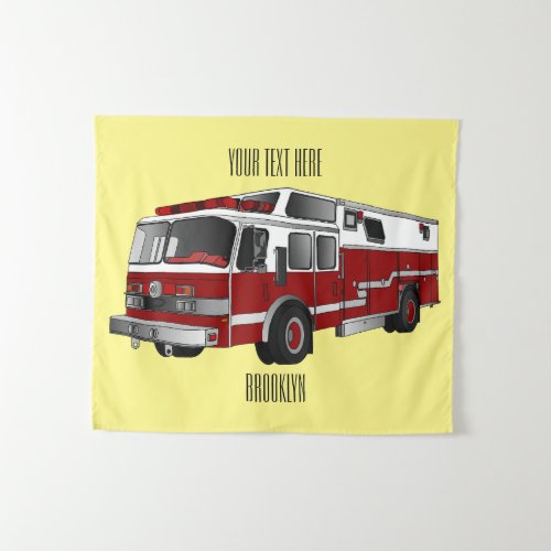 Fire engine cartoon illustration tapestry