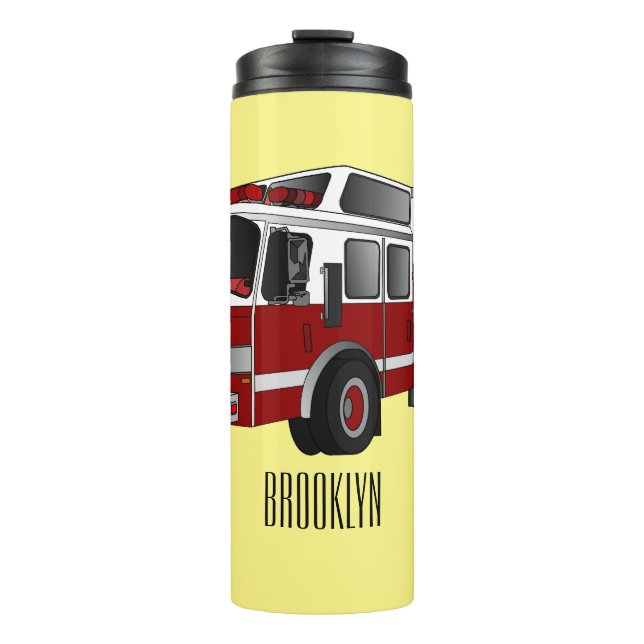 Fire engine cartoon illustration thermal tumbler (Front)