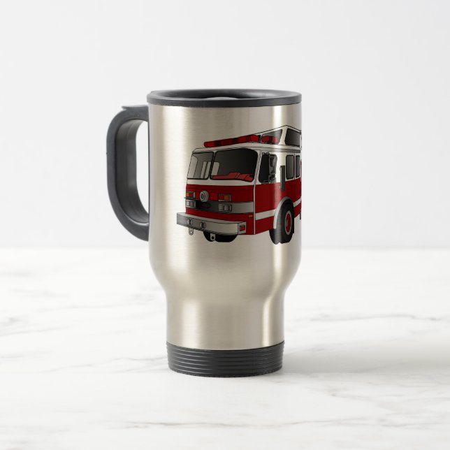 Fire engine cartoon illustration travel mug (Front Left)