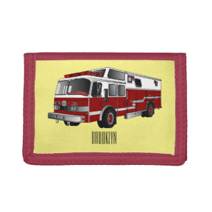 Fire engine cartoon illustration tri-fold wallet