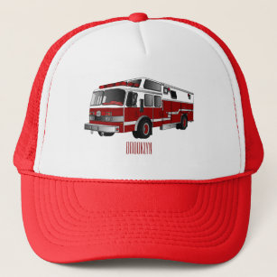 Fire engine cartoon illustration trucker hat