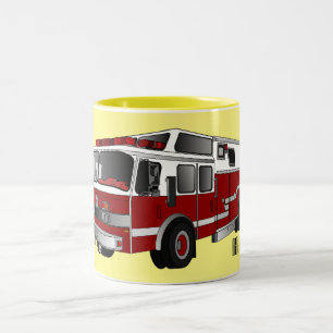 Fire engine cartoon illustration Two-Tone coffee mug