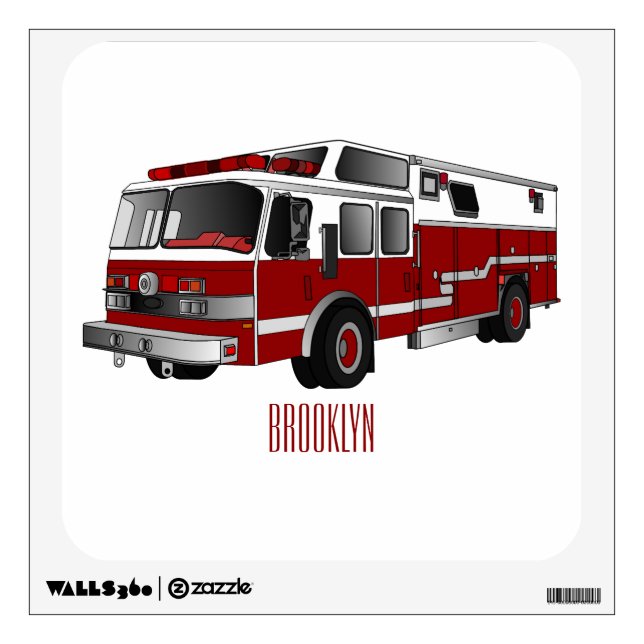Fire engine cartoon illustration wall decal (Front)